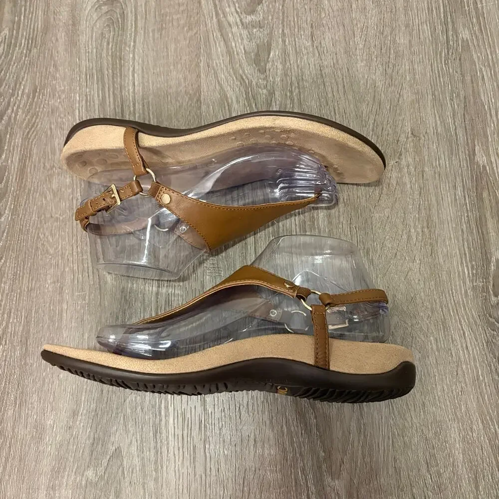 Vionic Kirra Women’s Sz 9 Tan Leather Orthotic Thong Sandals Slingback Comfort